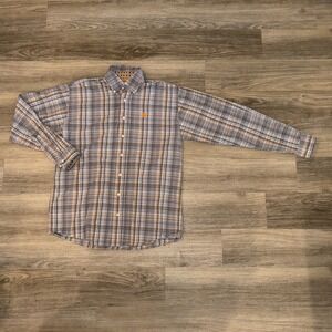 Cinch Plaid Button Down Shirt Mens S Gray Orange Western Cowboy